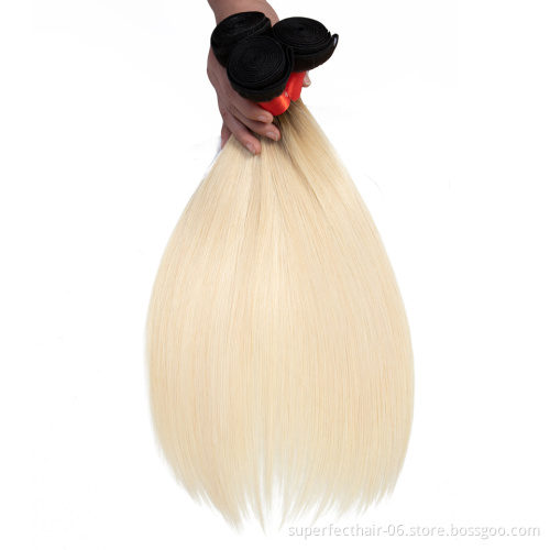 Wholesale Cheap 1B 613 Blonde Black Roots Ombre Color bundle Straight Hair Weave Brazilian Body WaveCuticle Aligned Human Hair